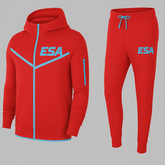 ESA Tracksuit - Red with Light Blue
