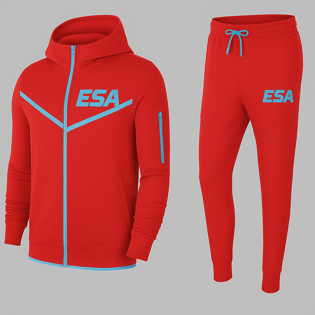 ESA Tracksuit - Red with Light Blue